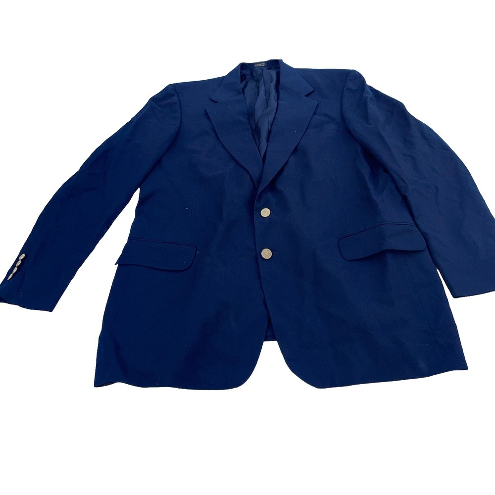 Tailors Row By Deansgate Worsted Wool Men's  Navy Blue Blazer Size 46 XL Flawed